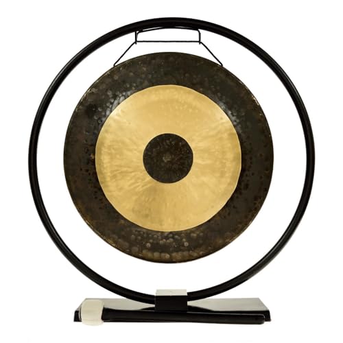 14' Au Courant Gong Stand - Bronze Gong, Metal Stand & Mallet - Traditional Meets Modern - Office...