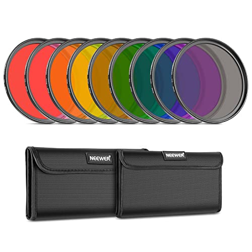 NEEWER 9 teiliges Vollfarb Objektivfilter Set, 55mm Harz Objektivfilter mit roter, oranger, blauer, gelber, grüner, brauner, lila, pinker, grauer Farbe,...