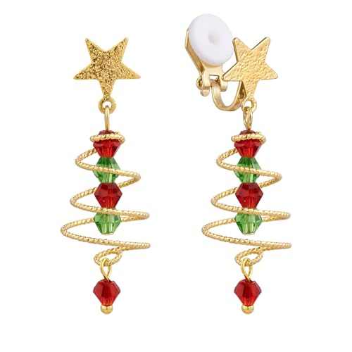 SELOVO Tree Shape Clip On Earrings Star Twist Green Red Dangle Earrings