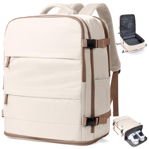 Image of coowoz Travel Backpack Carry On for Women Man Gym Backpacks with Laptop Compartment Mochila de Viaje Teacher Personal Item Backpack Rucksack Airplane Accessories Must Haves Beige Brown