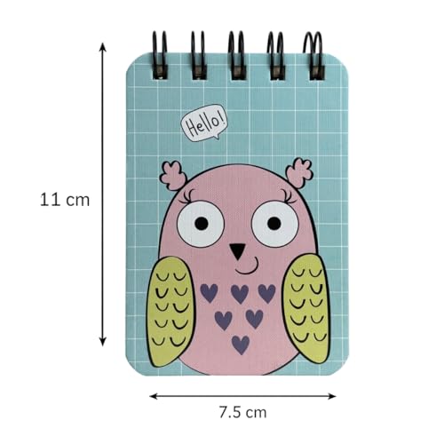Image of Spiral Pocket Notebook (7.5 x 11 cm) | Cute Mini Notepad | Small Handy Notebook for School, Office & Personal Notes (Owl)