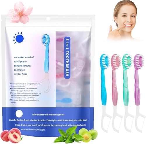 SKY-TOUCH 5 in 1 Toothbrush & Floss 26Pcs mini toothbrushes with Toothpaste All in one Oral Care on The go 5 in 1 mini Brush Toothpaste and Floss Disposable Travel Toothbrush Set