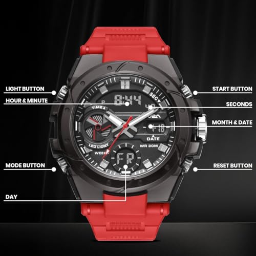 Image of V2A Styrke 5120 Analog Digital Watch for Men | Hybrid Multi Display Dial | Alarm Stopwatch Day Date 12 /24 Hr | TPU Strap | 30M Water Resistant | Gift for Mens