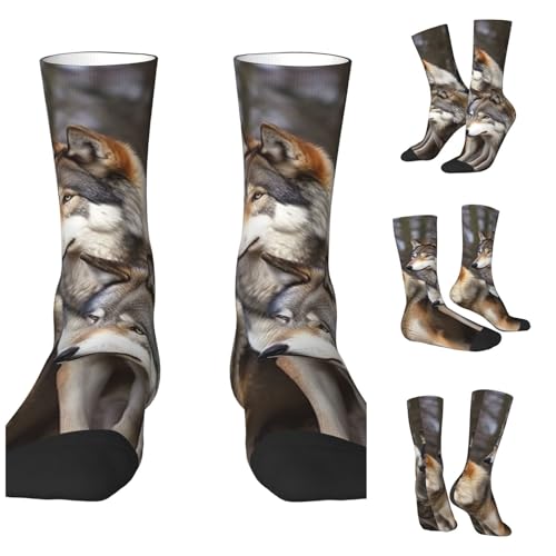 LZQPOEAS Different colored wolves Athletic Socks Unisex Cushioned Crew Socks Hiking Running Calf Sock Soft Above Ankle Sock