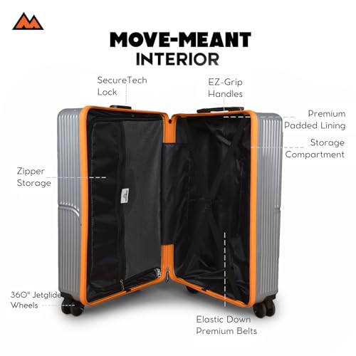 Image of Move-Meant Cabin Polycarbonate Hard Shell Glide Small 55Cm Suitcase 8 Wheels Number Lock Poly Carbonate MAT. Grey for Men & Women | 360 Degree Wheeling System Luggage | Trolley Bags for Travel