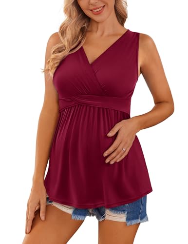 Image of Ekouaer Women's Maternity Nursing Top for Pregnancy and Postpartum, Easy Breastfeeding Tank Tee Shirts