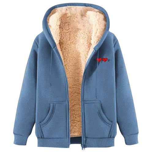 Veste polaire en peluche bleu ciel pour femme avec capuche doublée Sherpa