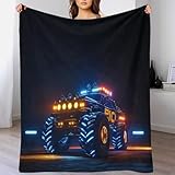 Flanneln Fleece Monster Jam Decke 70x80inch(180x200cm) Police Lastwagen (LKW) Atmungsdecken Für Die Vier Jahreszeiten, Ultraweiche Premium Tagesdecke Bettdecke und Sofadecke Für Erwachsene, Wohnzimmer