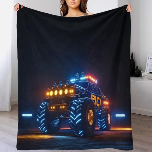Flanneln Fleece Monster Jam Decke 70x80inch(180x200cm) Police Lastwagen (LKW) Atmungsdecken Für Die Vier Jahreszeiten, Ultraweiche Premium Tagesdecke Bettdecke und Sofadecke Für Erwachsene, Wohnzimmer