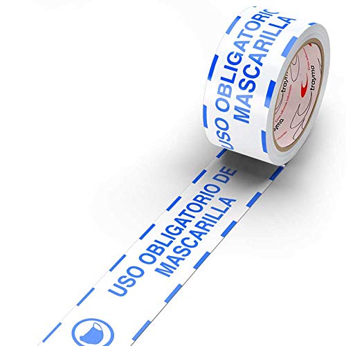 CINTA SEÑALIZACION PVC 72 * 50metros USO OBLIGATORIO DE MASCARILLA Cover