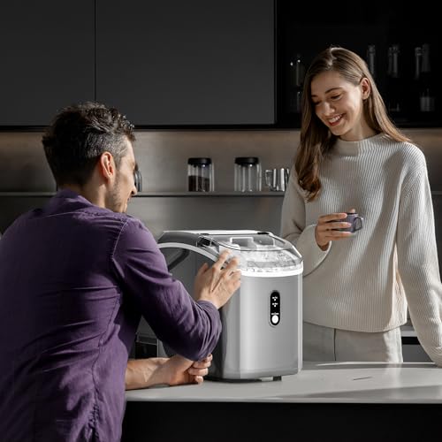 Image of Kismile Nugget Ice Makers Countertop,35Lbs /24H,Portable Ice Machine with Crushed Ice,Self-Cleaning Function,One-Click Operation for Home /Office(Grey)
