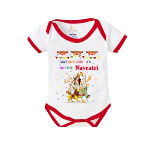 Image of baby wish Baby Bodysuits Newborn Romper Half Sleeve Unisex Romper Can't Keep Calm it's first Navratri