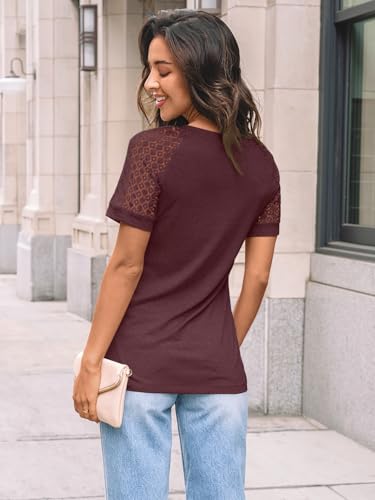 AUTOMET Womens Summer Short Sleeve T Shirt 2025 V Neck Tops Spring Vacation Lace Blouses Dressy Casual Fashion Clothes4