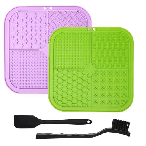 TNSLAND 2 Pezzi Silicone Tappetino da Leccare per Cani e Gatti, con Spatola e Spazzola, Anti Ingozzamento, Giocattolo Leccare per Animali Ansia Domestici per Burro, Yogurt Arachidi e Snack