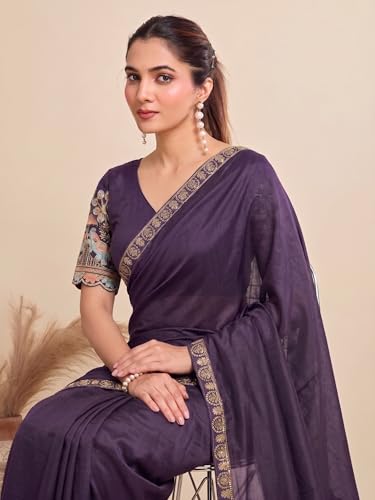 Image of Women's Saree with Heavy Embroidered Blouse & Border, Designer saree for Women