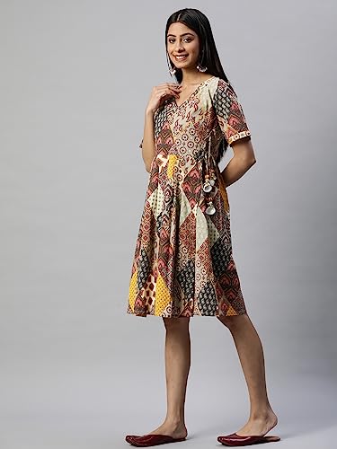 Image of arriva fab Women's Cotton Jaipuri Floral Print A-line Dress