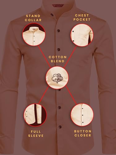 Image of Men's Slim Fit Beige Color Cotton Blend Casual Shirt