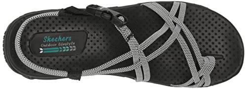 Skechers Womens Reggae - Irie Mon -Multi Strap Toe Thong Sandal, Black/White, 8 #TOP4