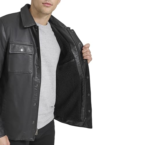 Image of Levi's Men's Buffed Cow Faux Leather Hooded Trucker Jacket