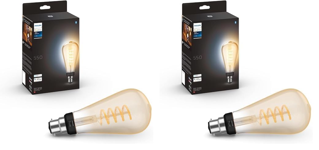 Philips Hue Philips Hue White Ambiance Filament Single Smart LED ST72 Large Bulb [B22 Bayonet Cap] - 550 Lumens. Works with Alexa, Google Assistant and Apple Homekit (Pack of 2)