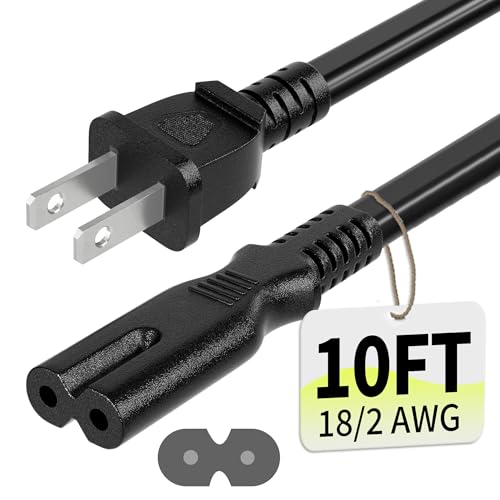 Vockjour 2 Prong AC Power Cord 10Ft Black Universal Power Cable Replacement for Sony PS5/PS4/PS3 Slim PlayStation 5 4 3 Xbox One X/S Xbox Series X/S TV Printer-ETL Listed