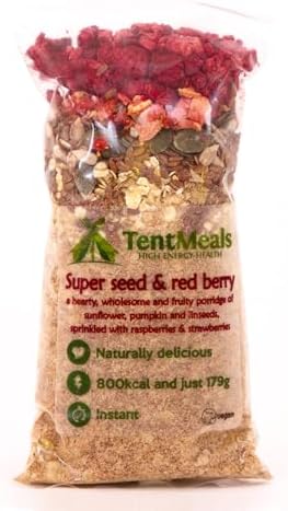 TentMeals Camping and Expedition Food: Super Seed and Red Berry Porridge Breakfast. 1x Large 800kcal pack