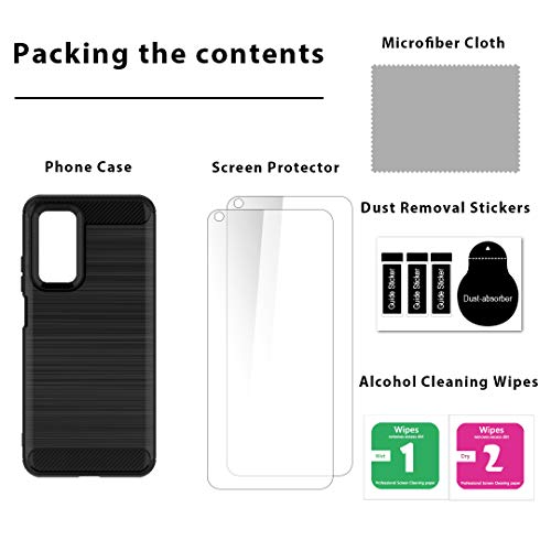 LK Compatible con Xiaomi Mi 10T / Mi 10T Pro Funda con 2 Pack Vidrio Templado Screen Protector Slim Fit Carcasa Protectora Cepillada TPU Suave Cover Case - Negro