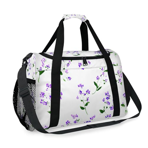 Flowers Purple Leaves Travel Duffel Bag Weekender Overnight Bags for Women Men Foldable Waterproof Tote Bag with Trolley Sleeve2