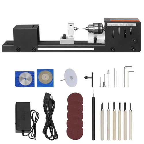 Happybuy Compact Lathe Machine - 2.76 x 6.3 inches. 24VDC 96W. Comes with Milling Machine Accessories. 7 Adjustable Speeds from 4220 to 8450 RPM. Ideal for DIY Woodworking Projects.