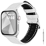 Fullmosa Compatible Apple Watch Band Leather 42mm 44mm 38mm 40mm for iWatch Series 5/4/3/2/1,42mm/44mm White + Silver Buckle
