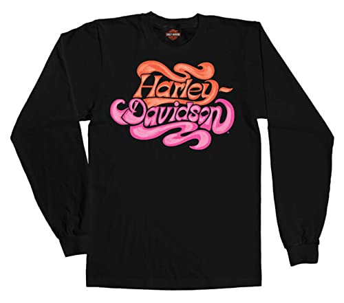 Harley-Davidson Girl's Bright Grooves Long Sleeve Toddler Cotton Shirt - Black