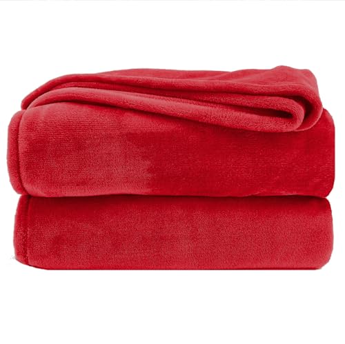 heimtexland Kuscheldecke flauschig Flanell Wohndecke warm Oekotex Tagesdecke Überwurf Sofadecke fusselfrei Fleecedecke Super Soft XL Decke 150x200 cm Typ380 Rot