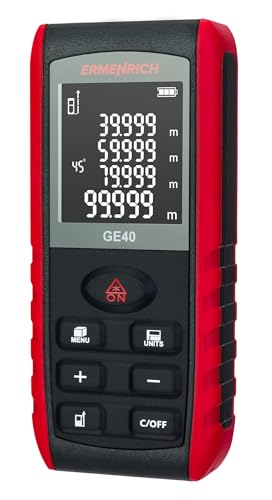 Ermenrich Reel Pro GE40 Medidor Láser 40M Compacto y Ligero Herramienta de Medición Distancia Área Volumen Ángulos Modo Pitágoras Cambio de Unidad Pantalla LCD Memoria Integrada