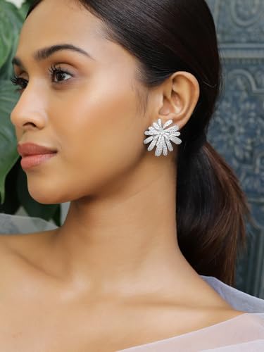 Image of Rubans Stud Earrings American Diamond Zirconia Stylish Jewellery Gift for Women & Girls