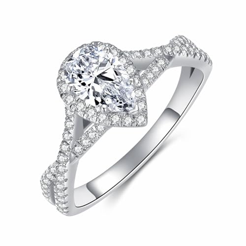 Blocaci Pear Shaped Engagement Rings for Women 1-1/2 Carat(ctw) Moissanite Twisted Engagement Rings 925 Sterling Silver 10K 14K 18K Gold Wedding Anniversary Promise Rings with Text Engraving