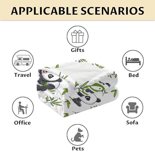 Mercuryelf Custom Panda Throw Blanket - Soft, Fuzzy & Warm - 60x80 Inches Flannel Blankets for Bed, Couch - White Aesthetic Throws Gift for Adults