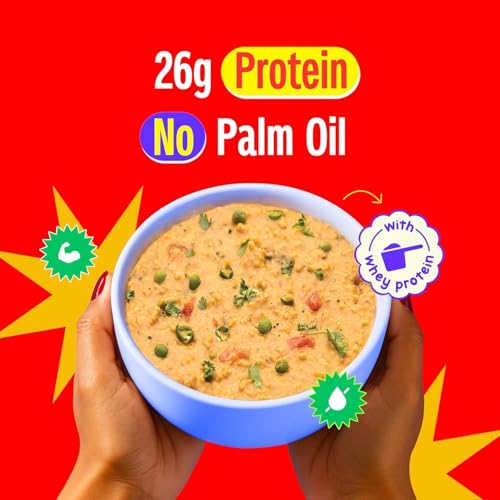 Image of Yogabar 26g High Protein Oats - Mums Masala, Korean Fire - Breakfast Cereal with Wholegrains, 26% Protein & No added sugar - Oats High Protein for Gym & Weight Management - Premium Protein Blend with Whey Protein Powder - with Goodness of Chia, Sunflower & Pumpkin Seeds & Probiotics for Absorption