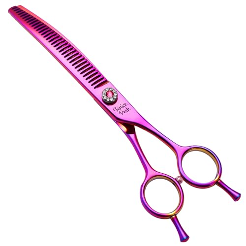 Fenice Peak Professional Dog Grooming Scissors Pet Curved Chunker Shears 7.0 Extremely Sharp Blades 440C Steel Thinning Scissors Durable Smooth Motion & Fine Cut for Dogs and Cats (Multicolored)