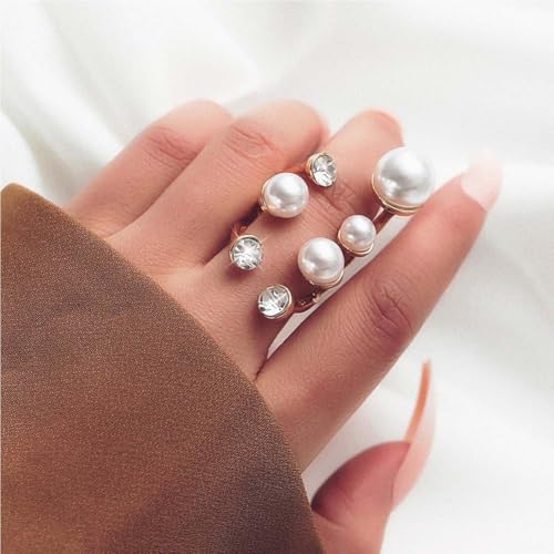 Vintage Crystal Pearl Rings for Women - Stacking Promise Pearl Adjustable Open Finger Ring Trendy Personality Statement Jewelry Gifts4