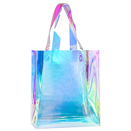 inheming Iridescent Clear Tote Bags, Fashion Holographic Clear Handbag for Beach, Large Transparent Stadium Concert Work Bag
