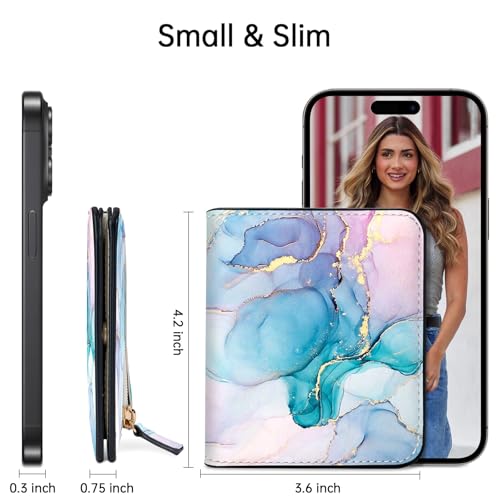 Image of Toughergun Crystal Marble RFID Small Wallet Women, Slim Thin Vegan Leather Bifold Wallet with Zipper Coin Pocket & ID Window, Cute Mini Travel Credit Card Holder Gift for Women Ladies Teen Girls