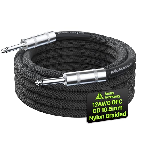 AA AUDIO ACCESSORY Speaker Cable 1/4 Inch 6.6ft, True 12AWG OFC, OD 10.5mm, Kevlar-Reinforced Nylon Braided Speaker Cord, Triple Shielded for Noiseless Audio, for Electric Guitar Amp, PA Sound System