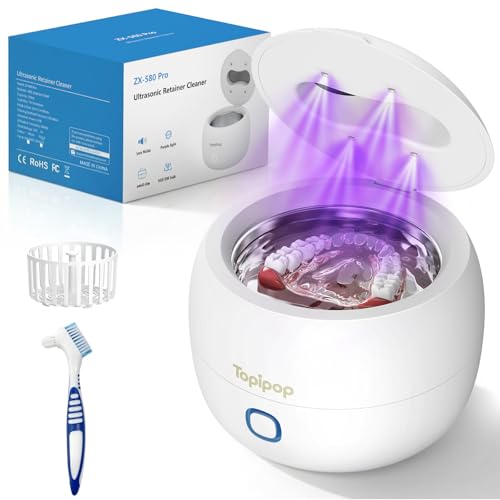 Ultraschallreinigungsgerät Zahnschiene 45K Hz UV Ultraschallreiniger 200 ml Dental Pod für Zahnschiene Zahnersatz Retainer Aligner Prothesen Ultrasonic Cleaner mit 3 Modis (Weiß)