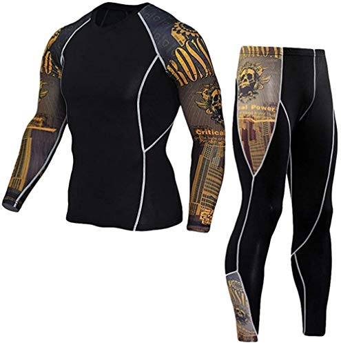WYYH Mens Fitness Gym Kleidung Set,Sportbekleidung Kompressionshose Lang Trainingsanzug Atmungsaktiv Sportwear Fitness für Laufen Radfahren Yoga Cover