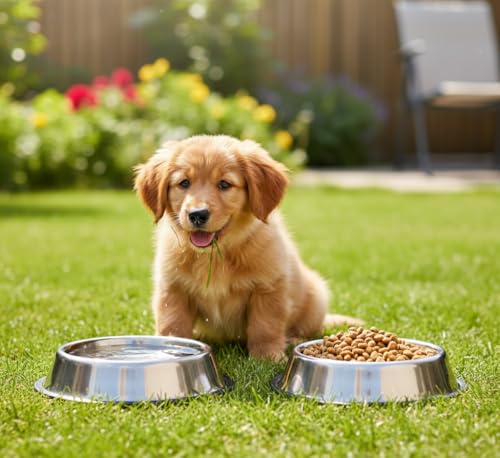 Image of Hornbills Stainless Steel Pet Feeding Bowls for Dogs and Cats | Set of 2 | 800 ml Each | Dry Kibble, Wet Food, Water Bowl | No-Tip, Non Sliding Design | Dishwasher Safe