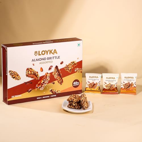 Image of Loyka Almond Brittle Assorted Choco Box - 28 Pcs| Premium Chocolate Gift Hamper | Chocolate & Nut Dryfruit Delicacy | Roasted California Almonds, Dark Choco & Salted Caramel (Pack of 3)