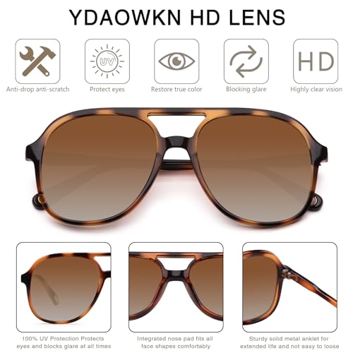 YDAOWKN Retro Square Aviator Sunglasses for Womens Mens Vintage 70s Double Bridge Sun Glasses3