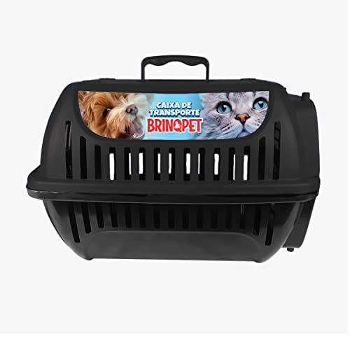 Brinqpet Caixa de Transporte para Animais de Estimação - Preta - Tamanho Pequeno - Ideal para Gatos,