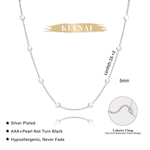 Silver Pearl Necklace For Women, 14K Silver Plated Pearl Choker Necklace Simple Tiny Pearl Chain Beaded Necklace Dainty Pearl Necklaces For Women Trendy Jewelry Gifts #TOP4