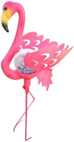 Creative Motion Flamingo Garden Stake Glass Crackle Solar Light, Pink